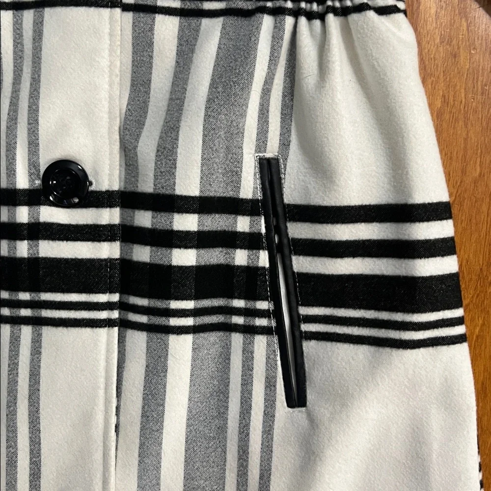 Iz Byer Plaid Pea Coat Size S Black White Preppy Trench Quiet Luxury Classic - Picture 5 of 14